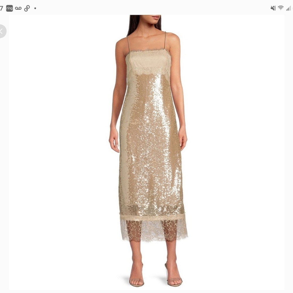 NWT Gianni Bini Madelyn Square Neck Sleeveless Sequin Lace Midi Dress Sz 12